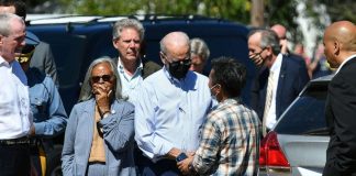 Biden Mask Meeting Touring Damage