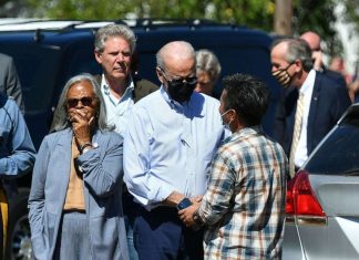 Biden Mask Meeting Touring Damage