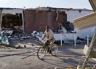 tornado aftermath survivors search devastation bicycle