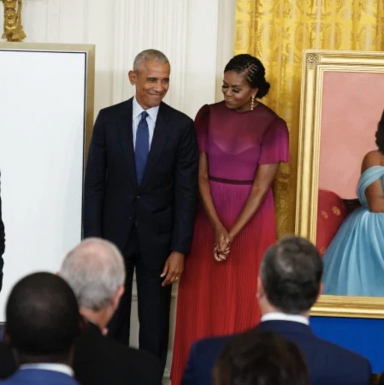 Obamas return to the White House for the unveiling of their official portraits